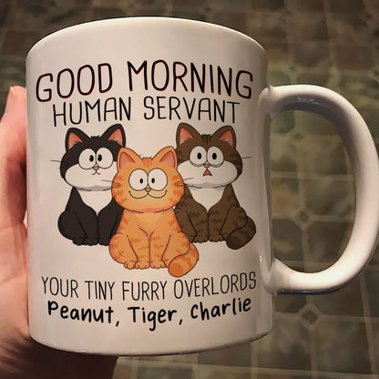 Adorable Cats Sitting Good Morning Cat Human Servant Personalized Mug