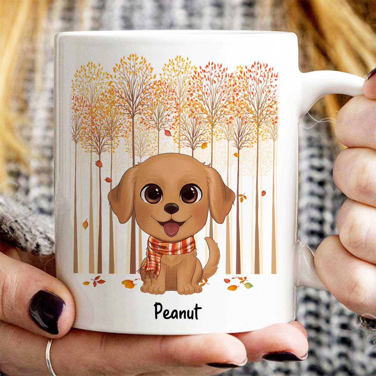 Fall Season Tree Line Watercolor Cute Dogs Personalized Mug