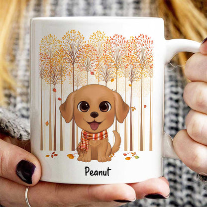 Fall Season Tree Line Watercolor Cute Dogs Personalized Mug