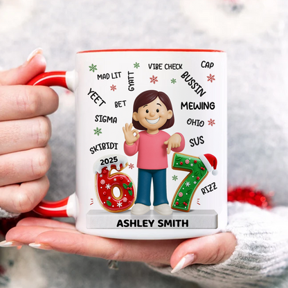 Teen Kid Custom Name Six Seven 3D Effect - Personalized Mug - 2025 Slang, Funny Teen Grandkid, Gen Alpha Christmas Gift