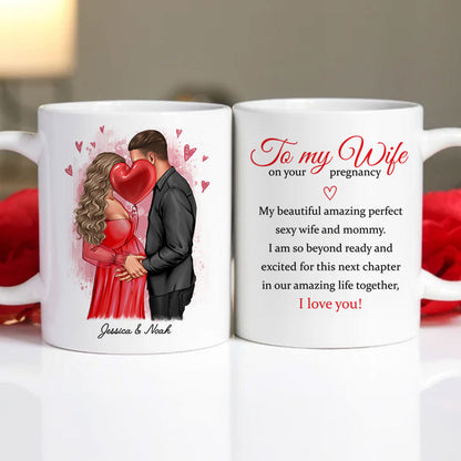 Personalized Pregnant Wife Mug, Kissing Couple, Expecting From Husband Gift, Mom To Be Vday Gift, Romantic Pregnancy Gift