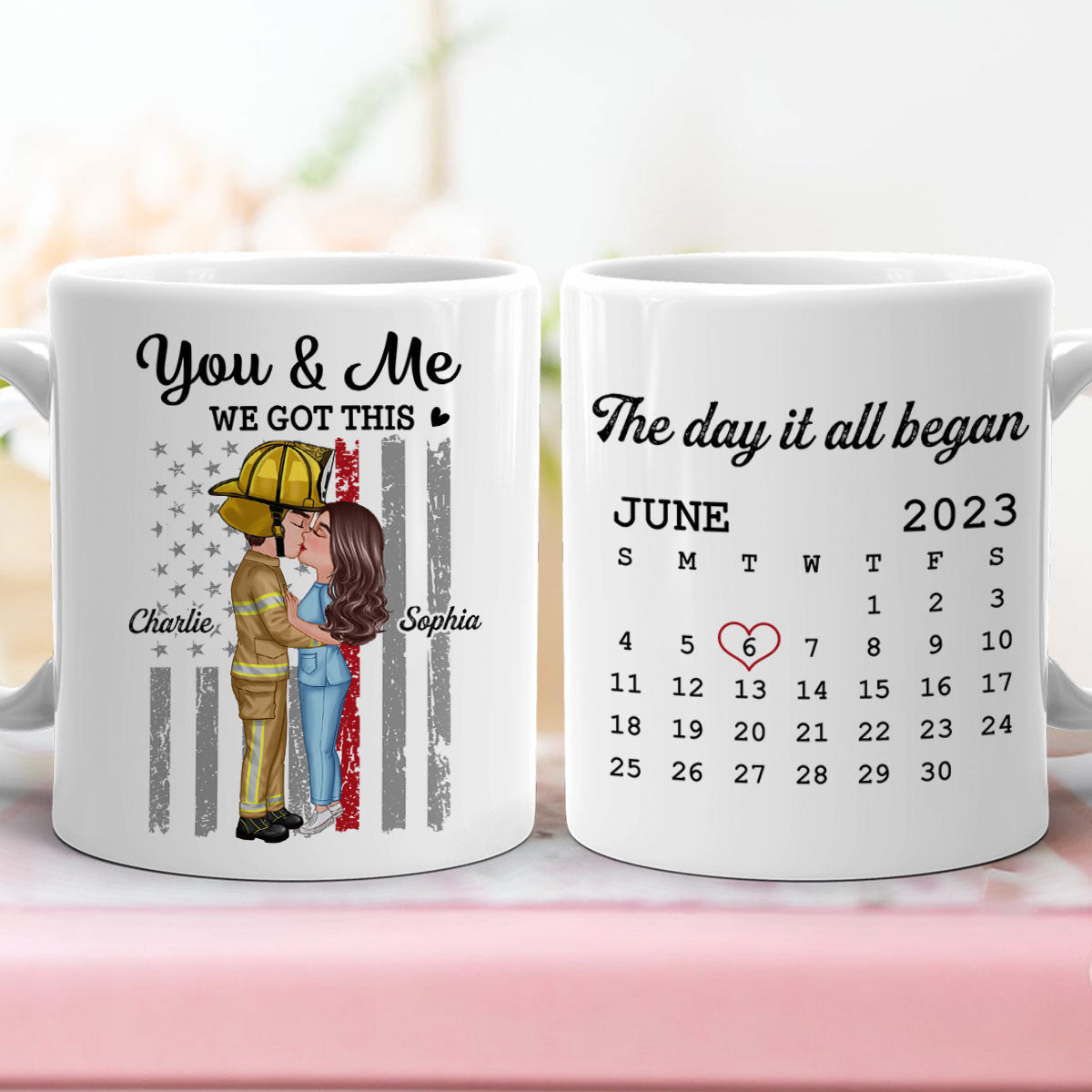 You & Me We Got This Hero Couple Kissing Anniversary Calendar Keepsake Personalized Mug