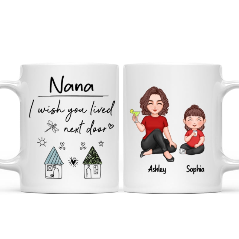 Wish You Lived Next Door Grandma & Grandkids Personalized Mug