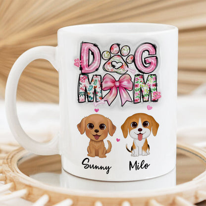 Dog Mom Pink Coquette Personalized 3D Inflated Mug, Watercolor Cute Dog, Gift for Dog Moms