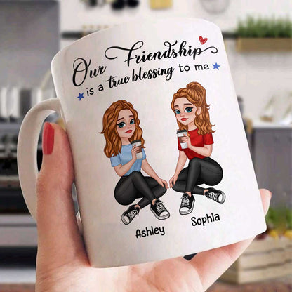 Our Friendship True Blessing Pretty Cartoon Besties Sisters Personalized Mug