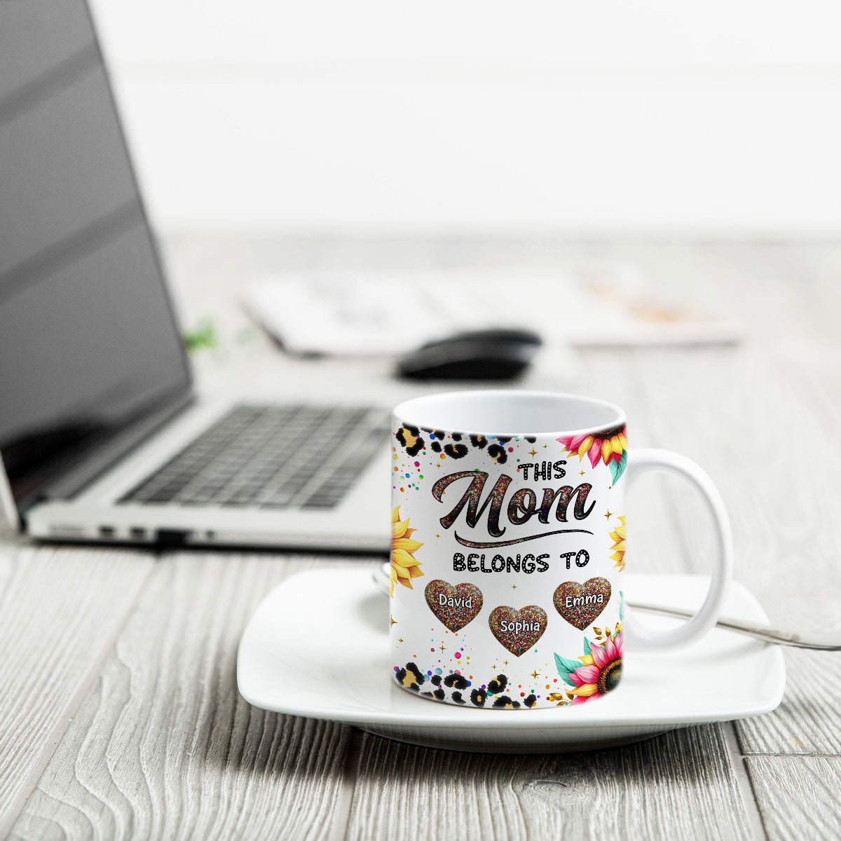 This Mom Belongs To Colorful Glitter Personalized Mug
