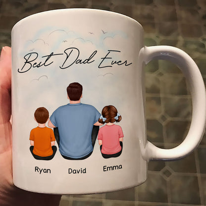 Back View Dad And Kids Dogs Cats Sitting Father's Day Gift For Dad Personalized Mug