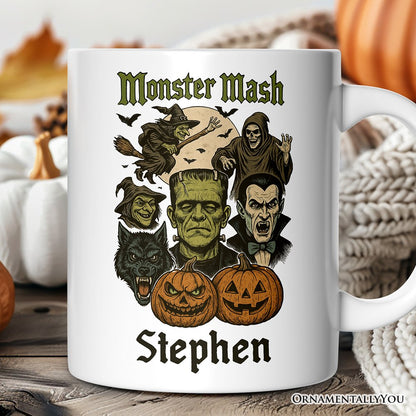 Monster Mash Classic Personalized Mug, Halloween Spooky Monsters Gift with Custom Name