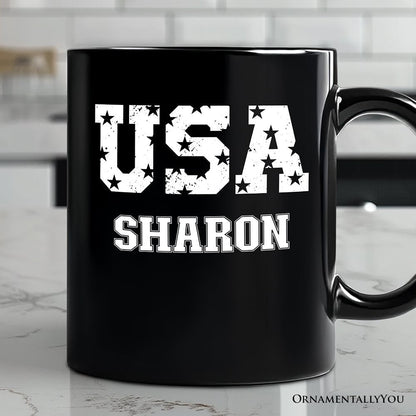 USA Block Letters Personalized Mug, Vintage Patriotic Gift with Custom Name
