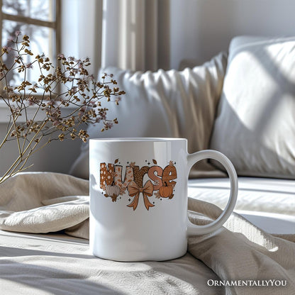 Nurse Coquette Autumn Personalized Mug, Cozy Fall Pumpkins Gift with Custom Name