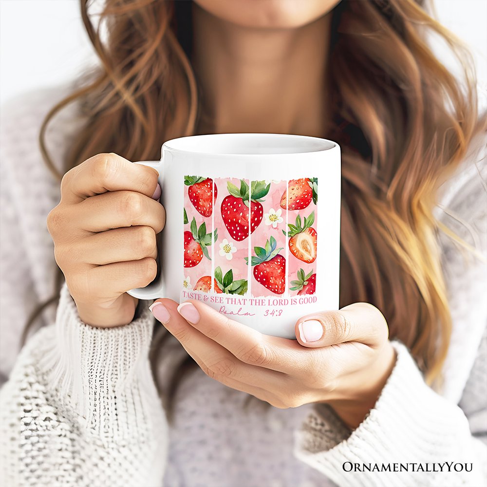 Taste and See That The Lord is Good Personalized Mug, Christian Faith Strawberry Gift with Custom Name