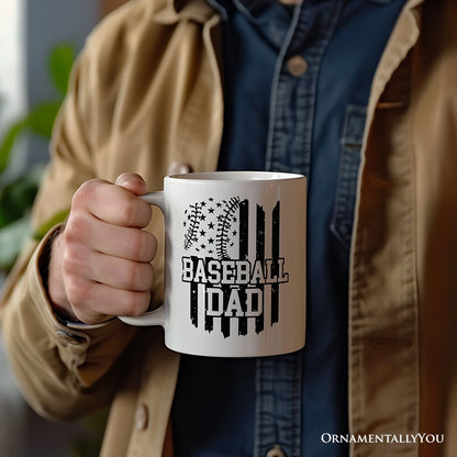 Baseball Dad Personalized Mug, Patriotic Gift for Sports Fathers with Custom Name