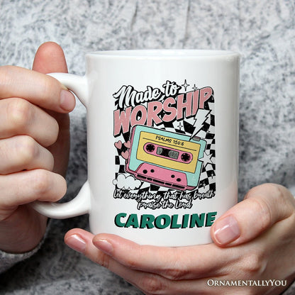 Made to Worship Christian Retro Personalized Mug, Psalm 150:6 Bible Verse Gift with Custom Name