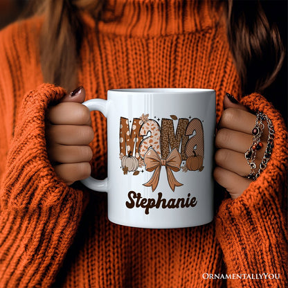 Mama Coquette Autumn Personalized Mug, Cozy Fall Pumpkins Gift for Mothers with Custom Name
