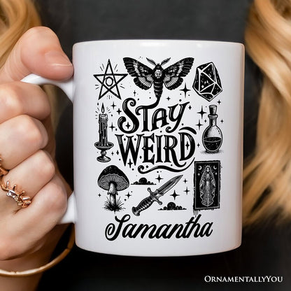 Stay Weird Witchy Vibes Personalized Mug, Mystical Halloween Gift with Custom Name