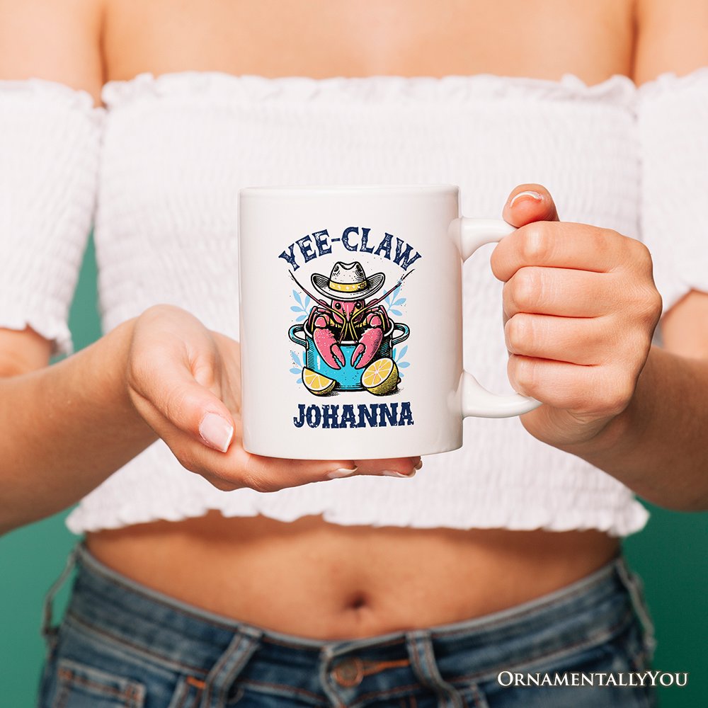 Crawfish Yee-Claw Western Cowboy Personalized Mug, Summer Boil Season Gift with Custom Name for Fisherman