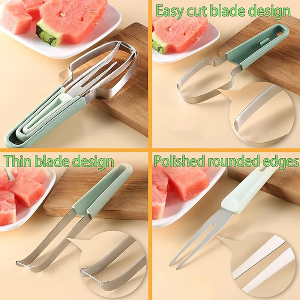 3-in-1 Stainless Steel Watermelon Cutter & Fork