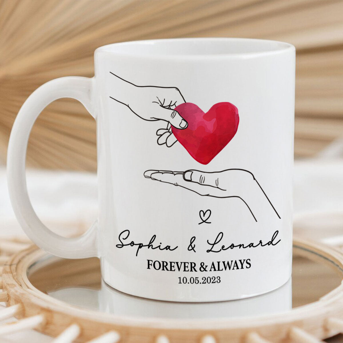 Give You My Heart Couple Hands Personalized Mug, gift, Anniversary gift for Couples
