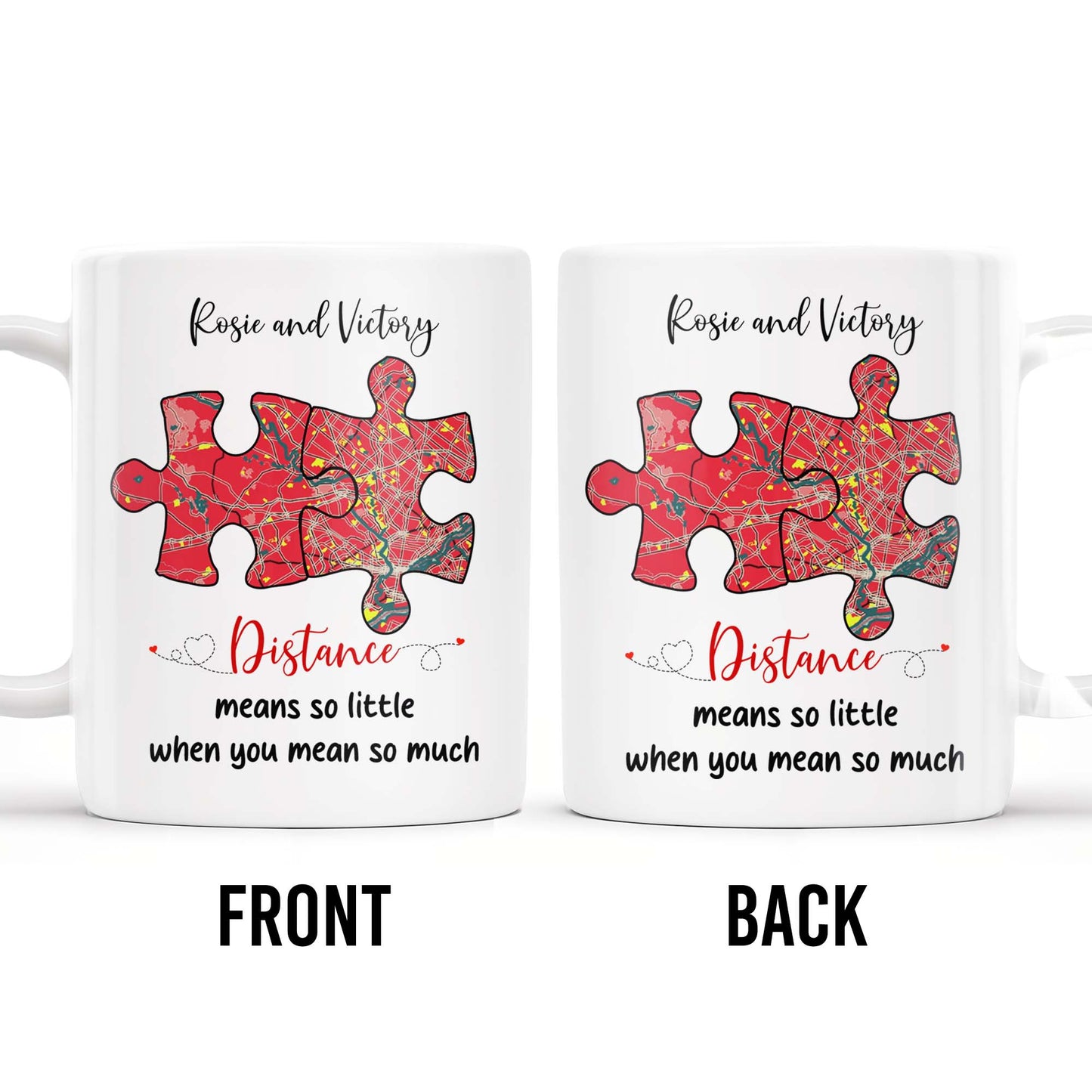 Distance Means So Little When You Mean So Much Puzzle Heart Mug - Personalized Custom Coffee Mug - FAM229_MG