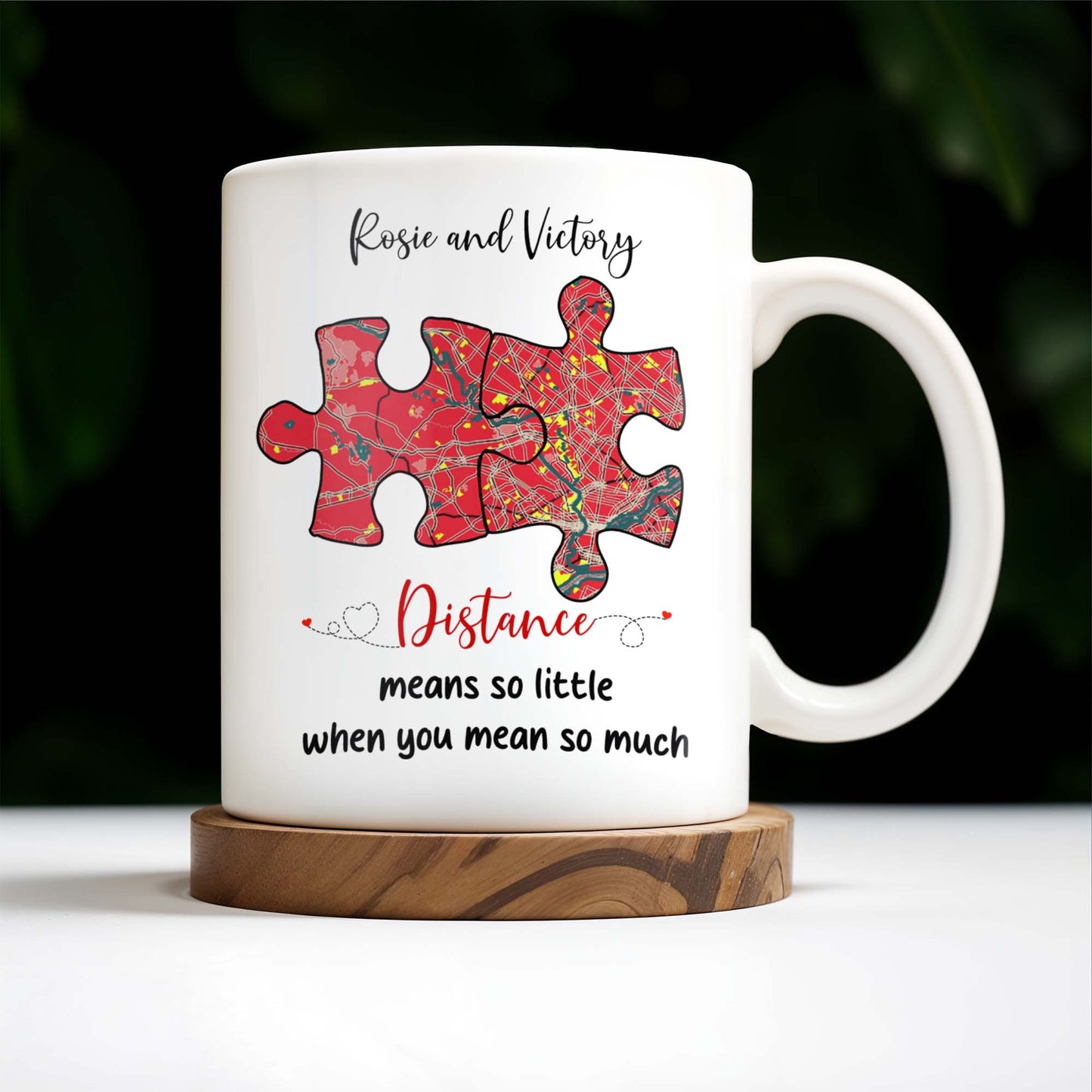 Distance Means So Little When You Mean So Much Puzzle Heart Mug - Personalized Custom Coffee Mug - FAM229_MG