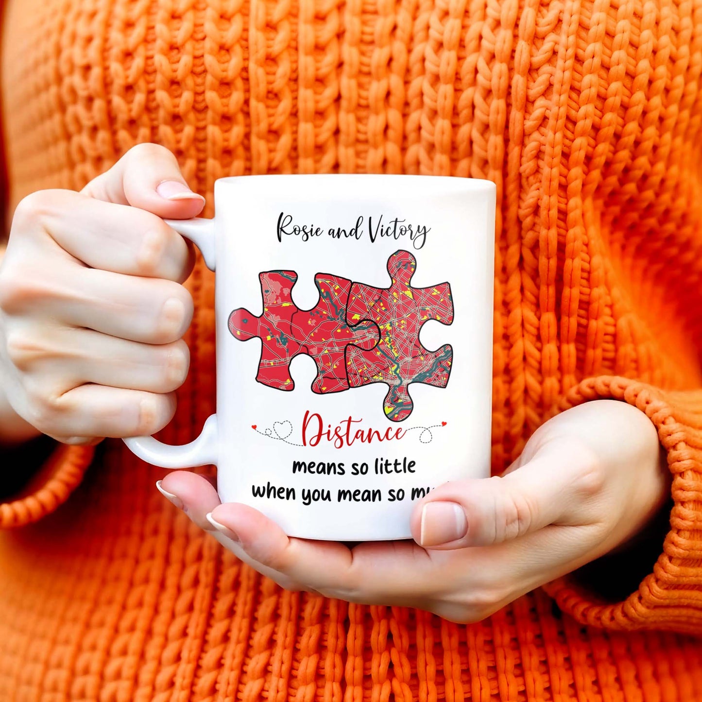 Distance Means So Little When You Mean So Much Puzzle Heart Mug - Personalized Custom Coffee Mug - FAM229_MG