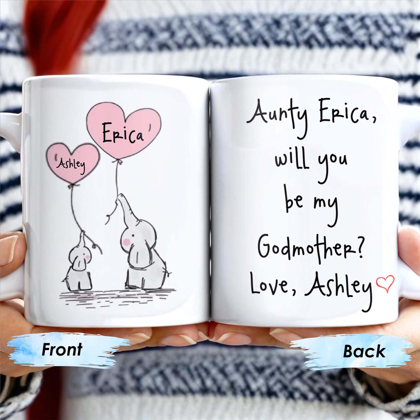 Elephant Design Will You Be My Godmother Love Custom Name - Personalized Custom Coffee Mug - FAM245_MG