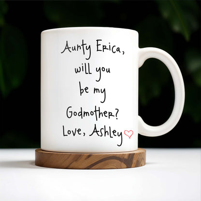 Elephant Design Will You Be My Godmother Love Custom Name - Personalized Custom Coffee Mug - FAM245_MG