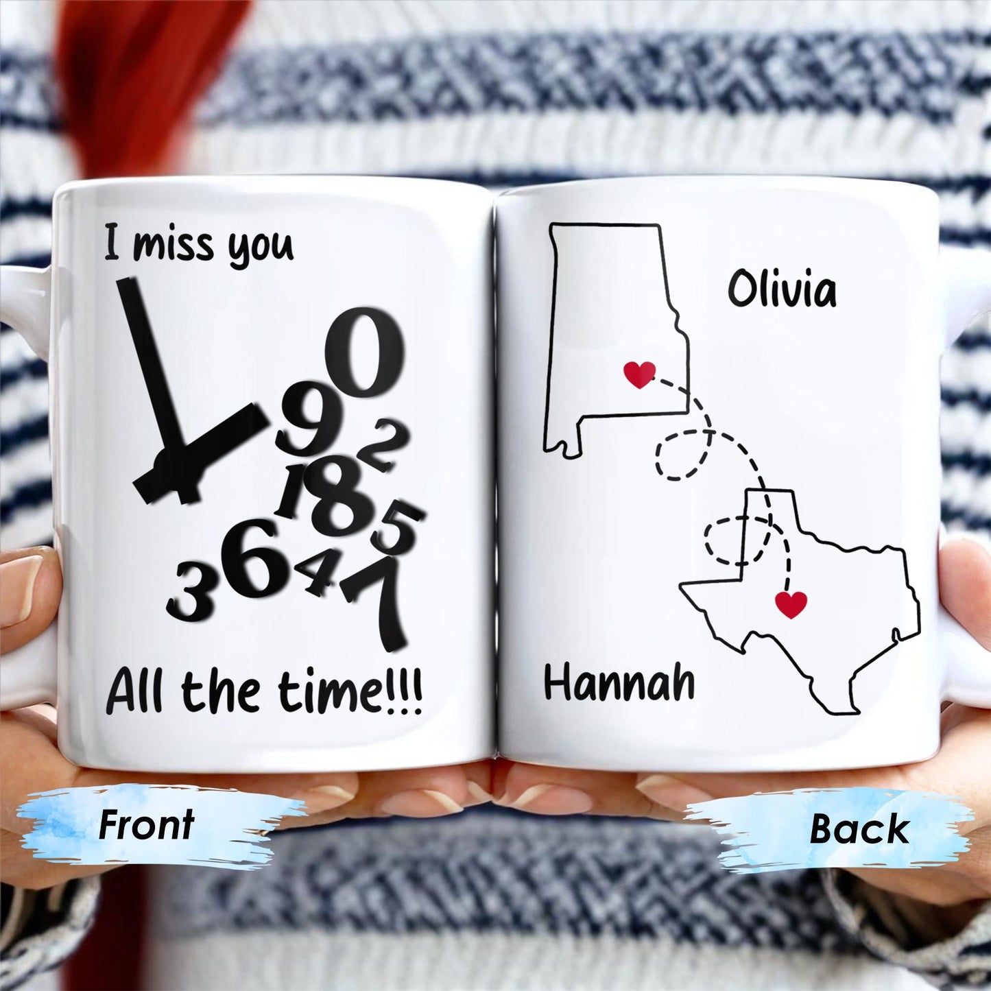 I Miss You All The Time Heart And Map Design - Personalized Custom Coffee Mug - FAM246_MG