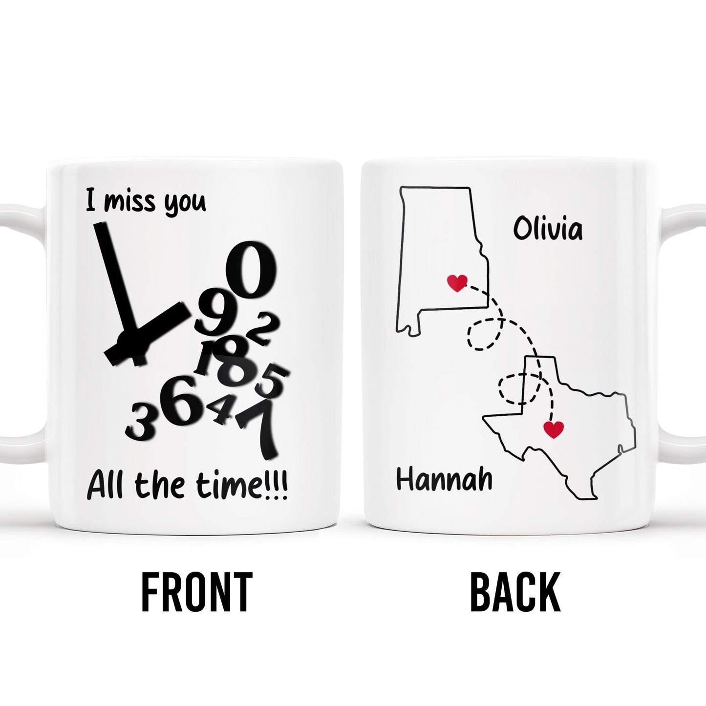 I Miss You All The Time Heart And Map Design - Personalized Custom Coffee Mug - FAM246_MG