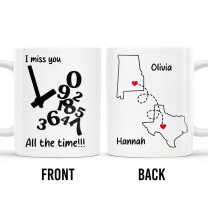 I Miss You All The Time Heart And Map Design - Personalized Custom Coffee Mug - FAM246_MG