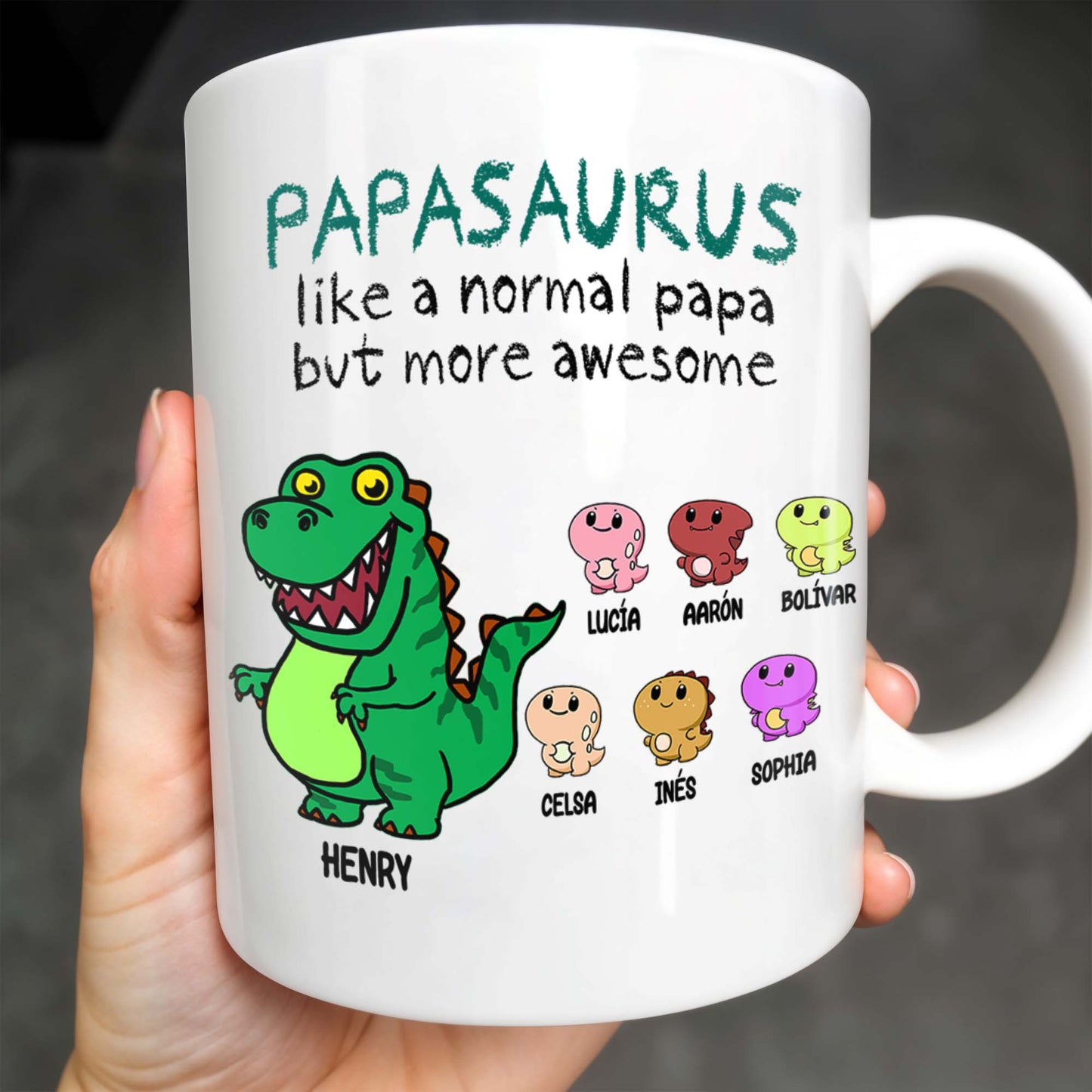 Papasaurus Like A Normal Papa But More Awesome Cute Dinosaur - Personalized Custom Coffee Mug - FAM263_MG