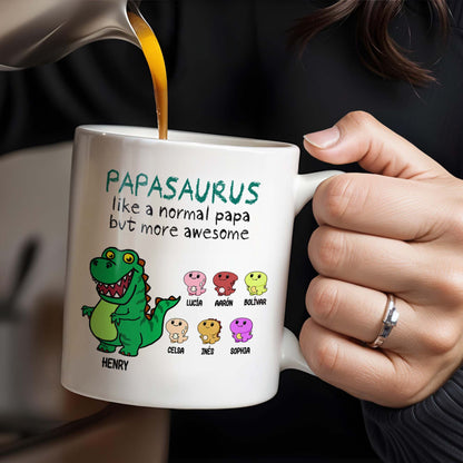 Papasaurus Like A Normal Papa But More Awesome Cute Dinosaur - Personalized Custom Coffee Mug - FAM263_MG
