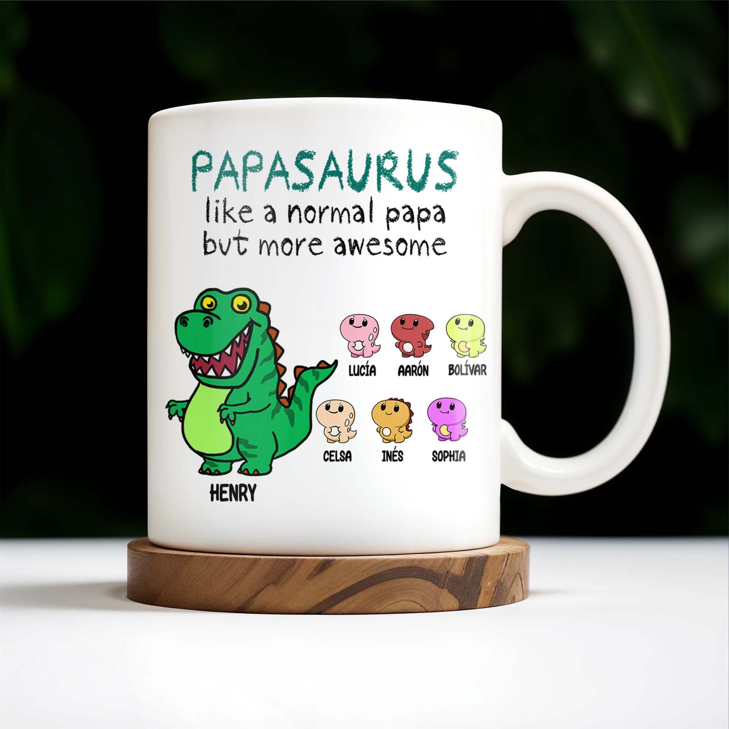 Papasaurus Like A Normal Papa But More Awesome Cute Dinosaur - Personalized Custom Coffee Mug - FAM263_MG
