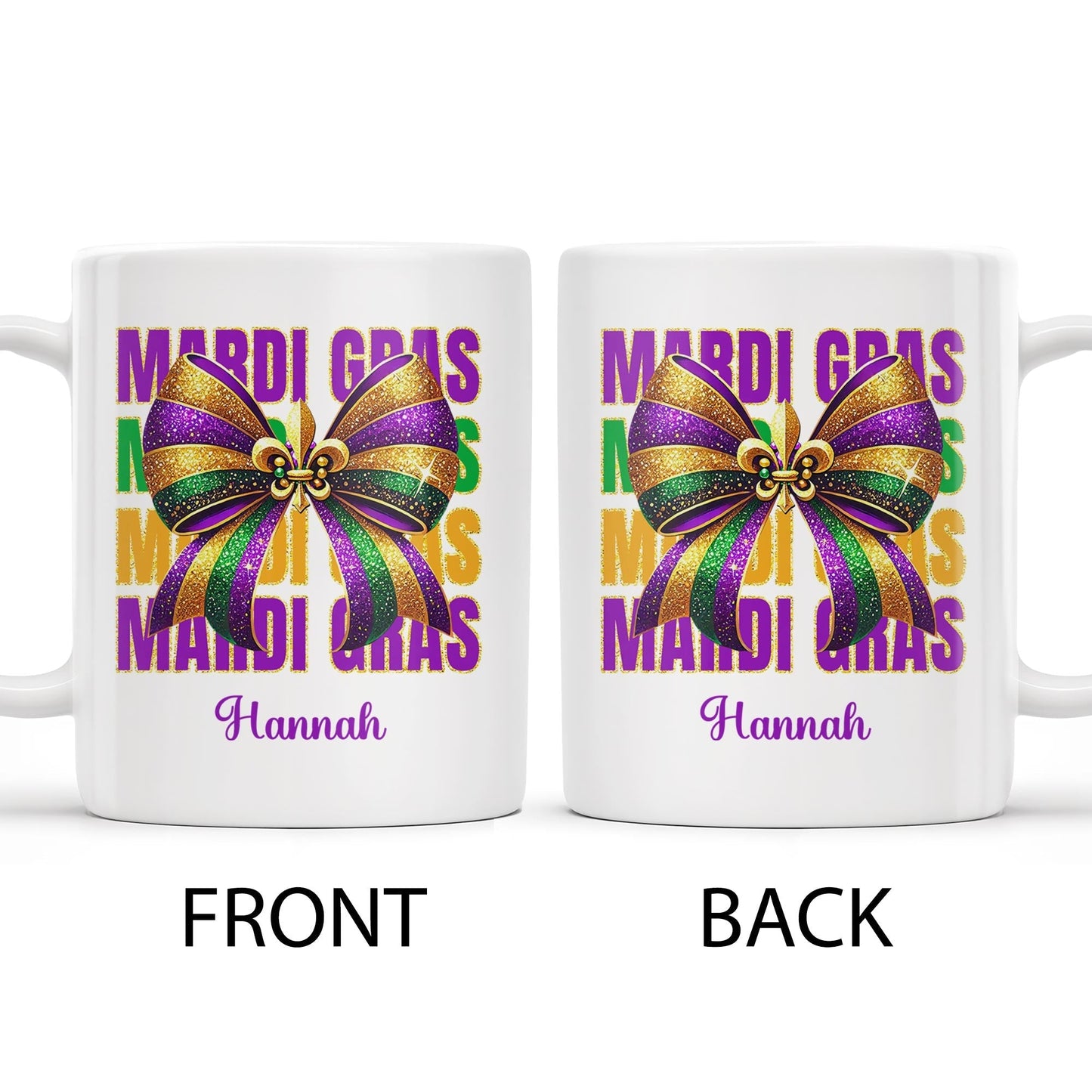 Celebrate Mardi Gras With Festive Bow Design - Personalized Custom Coffee Mug - FAM266_MG