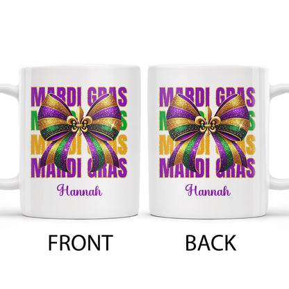 Celebrate Mardi Gras With Festive Bow Design - Personalized Custom Coffee Mug - FAM266_MG