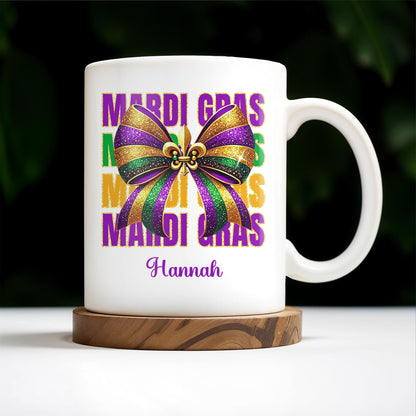 Celebrate Mardi Gras With Festive Bow Design - Personalized Custom Coffee Mug - FAM266_MG
