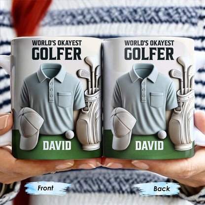 World's Okayest Golfer, Golf Shirt, Golf Clubs, Golf Cap - Personalized Custom Coffee Mug - FAM318_MG