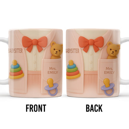 Personalize This Lovely Babysitter Coffee Mug With Your Name, Teddy Bear, Pacifier, Baby Rings, And Bow Tie - Personalized Custom Coffee Mug - FAM323_MG