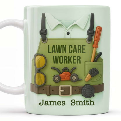 Lawn Care Worker Mug With Lawn Mower, Tools, and Sunglasses - Personalized Custom Coffee Mug - FAM324_MG