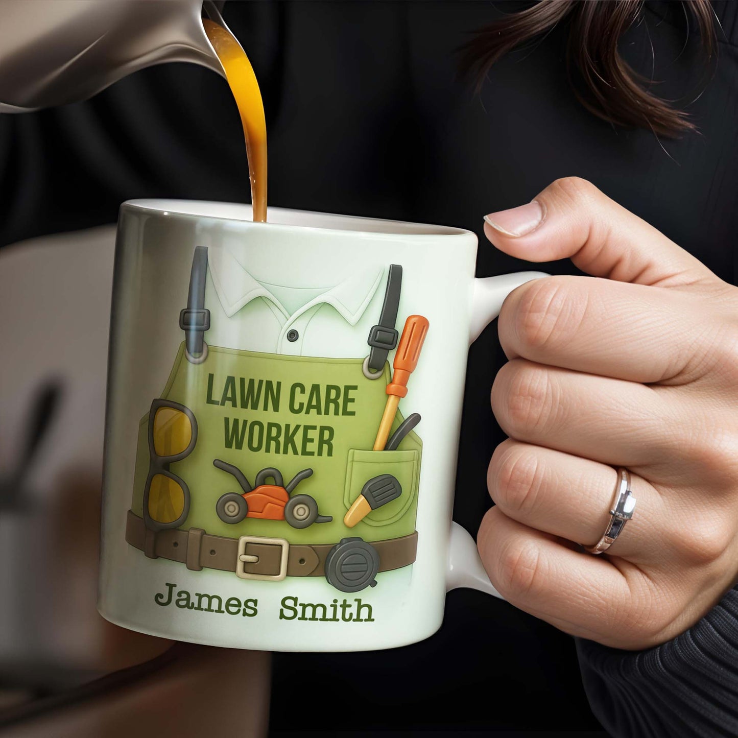 Lawn Care Worker Mug With Lawn Mower, Tools, and Sunglasses - Personalized Custom Coffee Mug - FAM324_MG