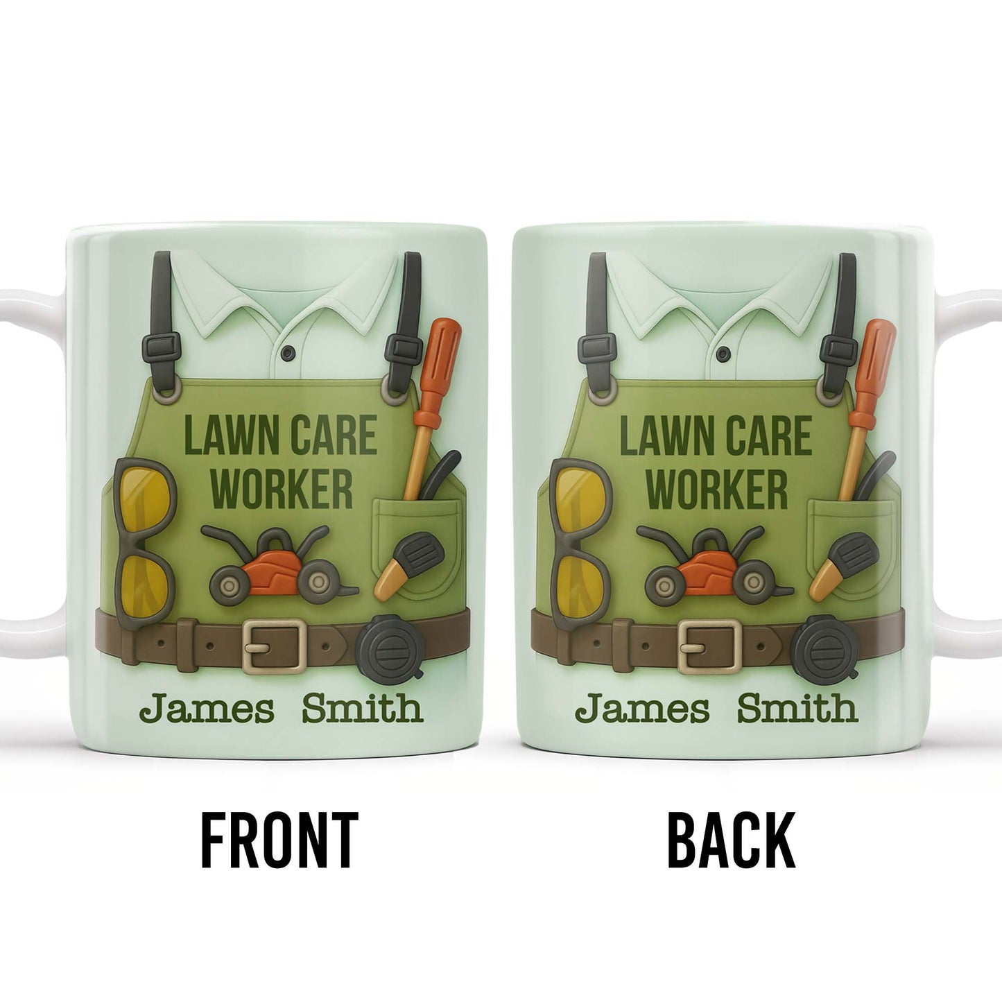 Lawn Care Worker Mug With Lawn Mower, Tools, and Sunglasses - Personalized Custom Coffee Mug - FAM324_MG
