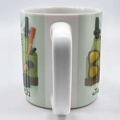 Lawn Care Worker Mug With Lawn Mower, Tools, and Sunglasses - Personalized Custom Coffee Mug - FAM324_MG