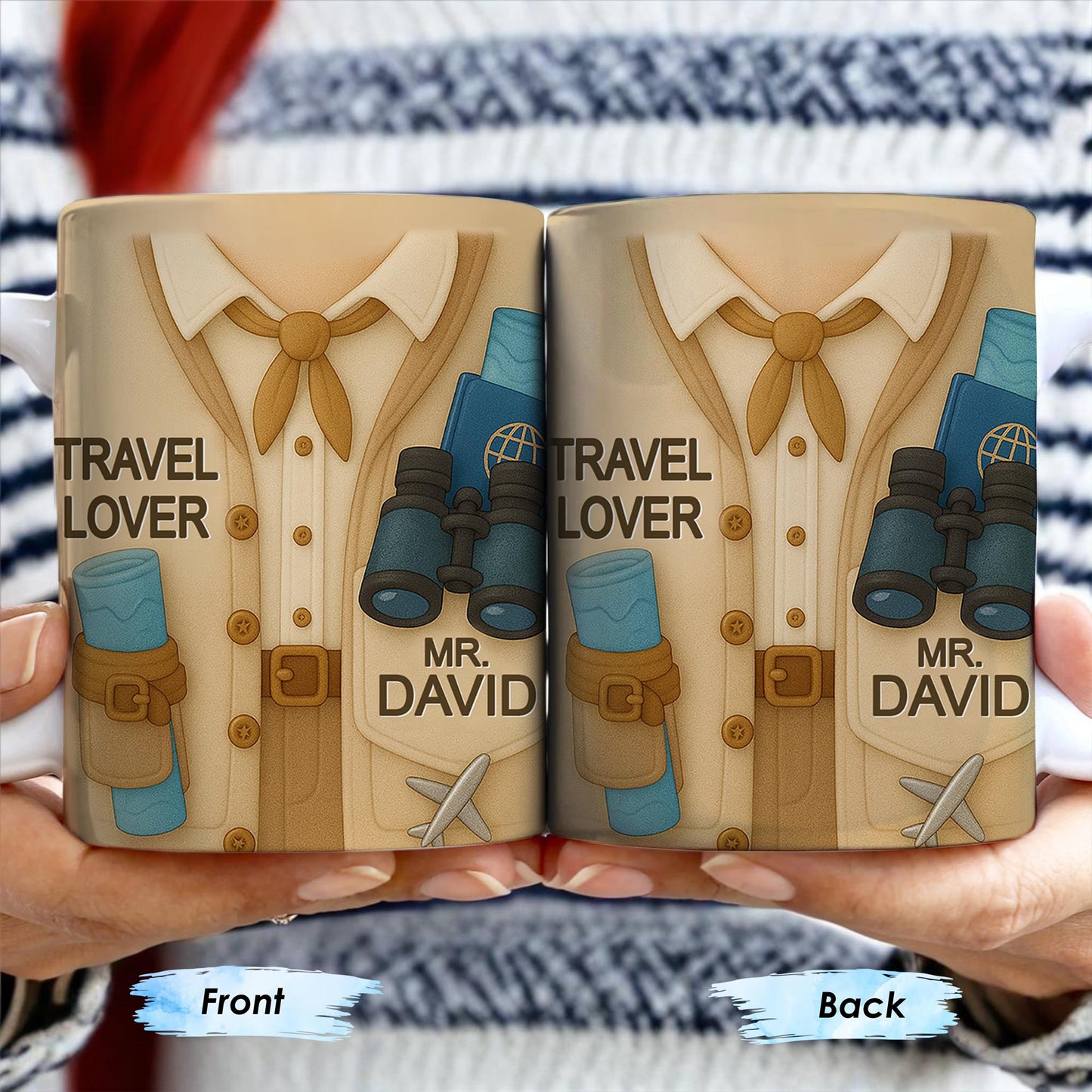 Travel Lover, Shirt, Tie, Binoculars, Map, Airplane - Personalized Custom Coffee Mug - FAM325_MG