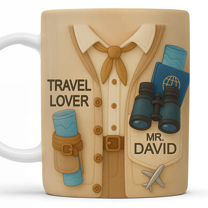 Travel Lover, Shirt, Tie, Binoculars, Map, Airplane - Personalized Custom Coffee Mug - FAM325_MG