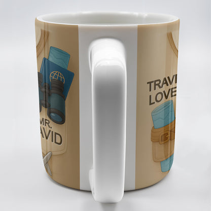 Travel Lover, Shirt, Tie, Binoculars, Map, Airplane - Personalized Custom Coffee Mug - FAM325_MG