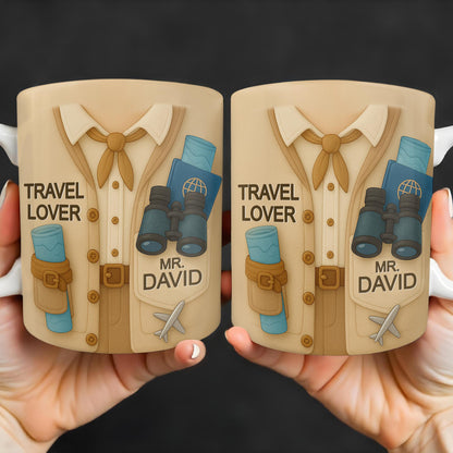 Travel Lover, Shirt, Tie, Binoculars, Map, Airplane - Personalized Custom Coffee Mug - FAM325_MG