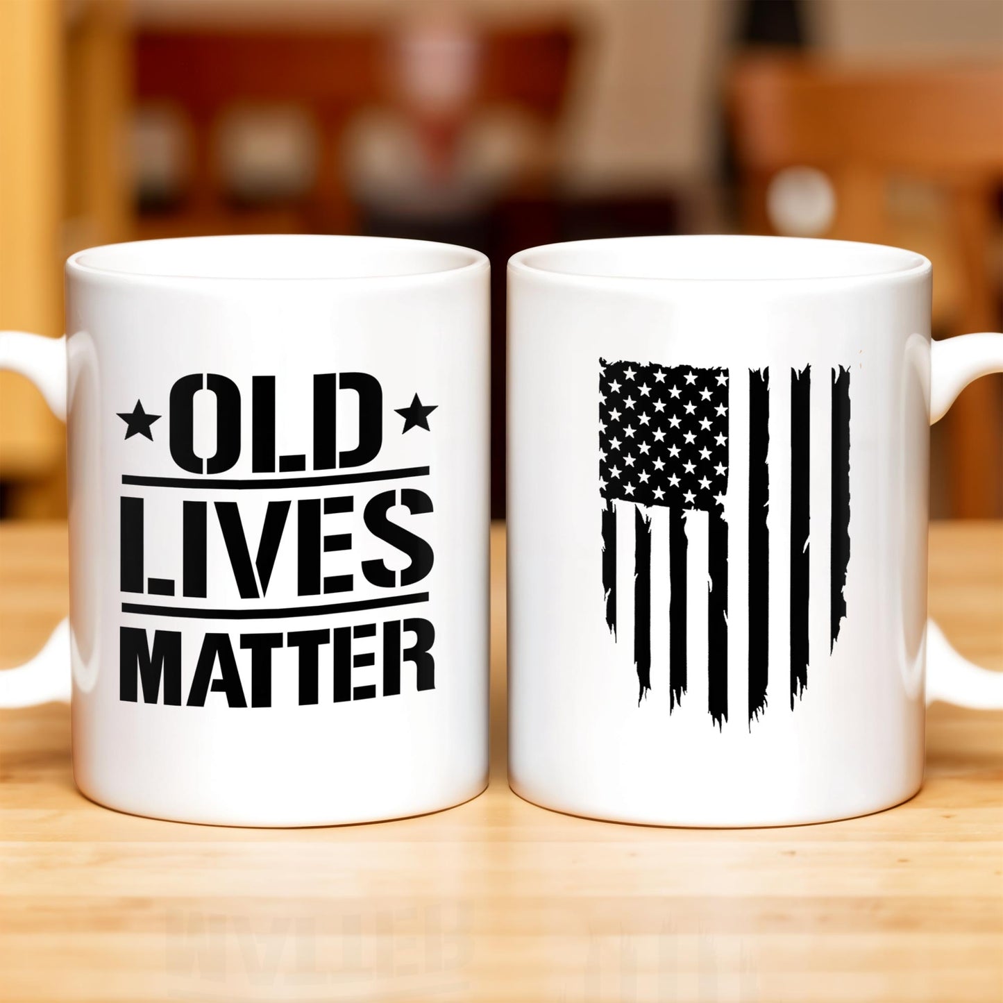 Old Lives Matter, Text and American Flag - Personalized Custom Coffee Mug - FAM327_MG