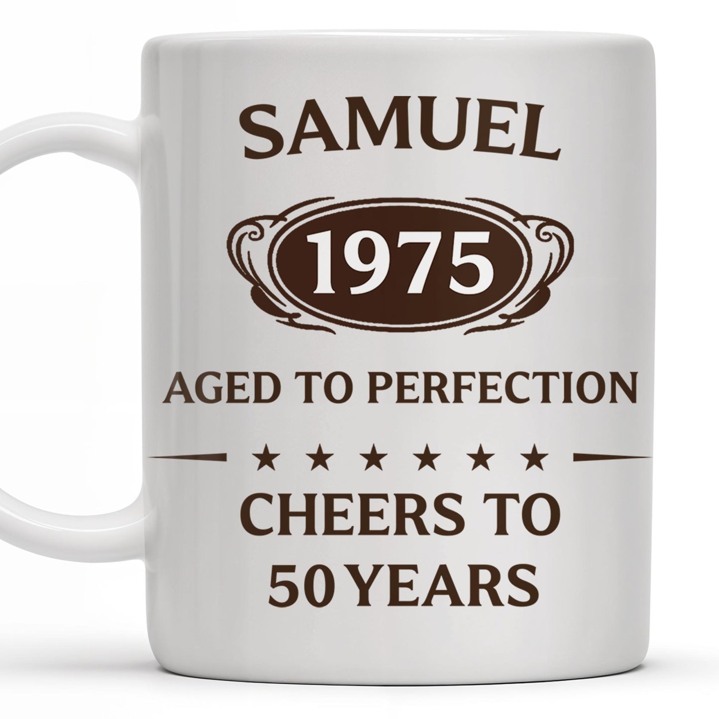 Aged To Perfection, Cheers To 50 Years, Stars and Text Banner - Personalized Custom Coffee Mug - FAM328_MG
