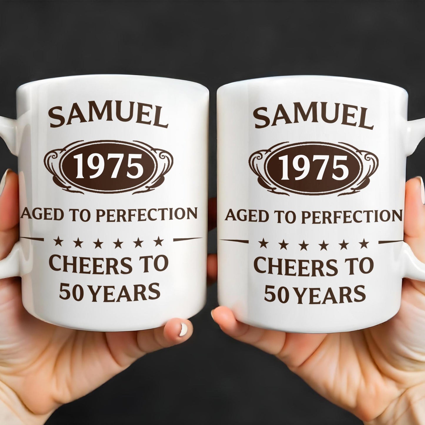 Aged To Perfection, Cheers To 50 Years, Stars and Text Banner - Personalized Custom Coffee Mug - FAM328_MG