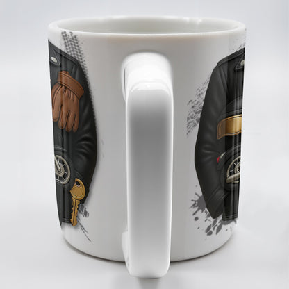 Bike Dad, Motorcycle and Leather Jacket - Personalized Custom Coffee Mug - FAM330_MG